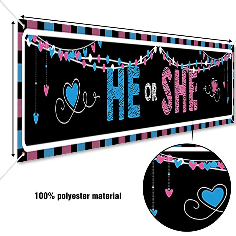 DOTOOMA 118 x 20 Inches He Or She Gender Revel Banner Yard Sign Blue Or Pink For Boys And Girls With Stars And Heart Decoration Baby Shower Supplies Indoor Outdoor Blue Pink - Image 5